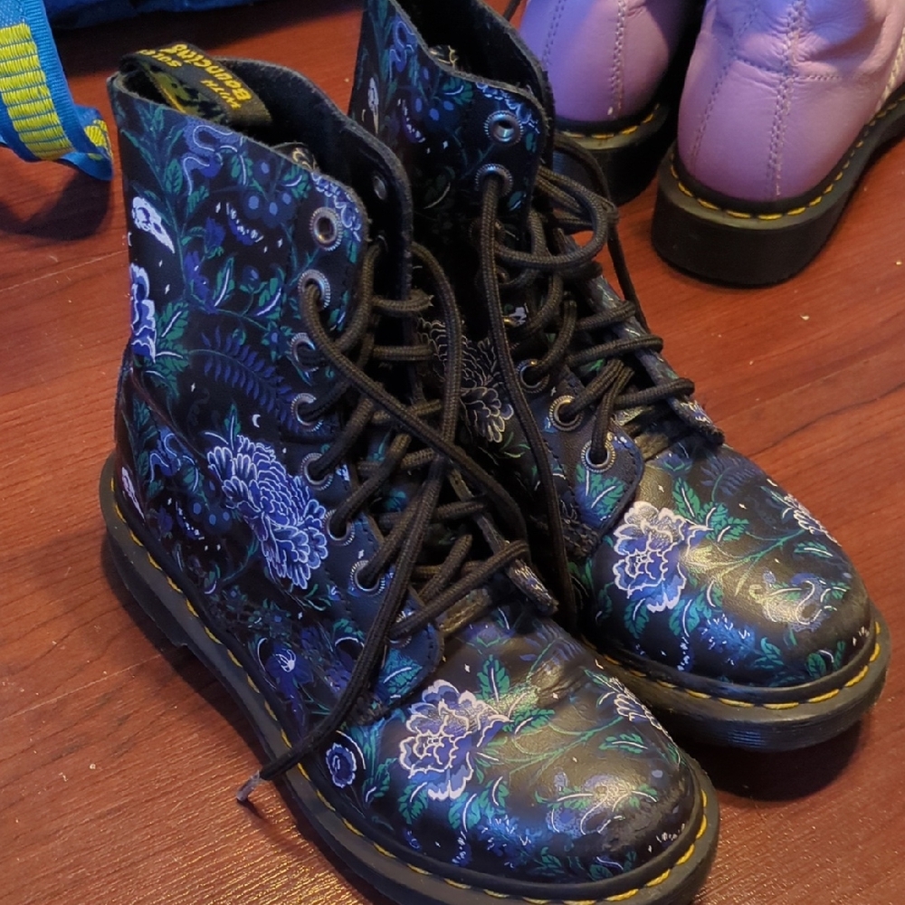 Dr. Martens Black Floral Combat Boots
